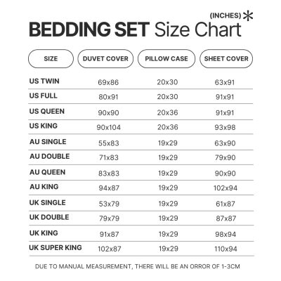 Bedding Set Size Chart 2 - One Punch Man Merch