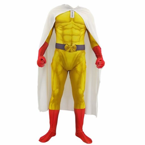 Anime ONE PUNCH MAN Costume Saitama Cosplay Male Men Boys Halloween Jumpsuit Outfits with Cloak Cape 2 - One Punch Man Merch