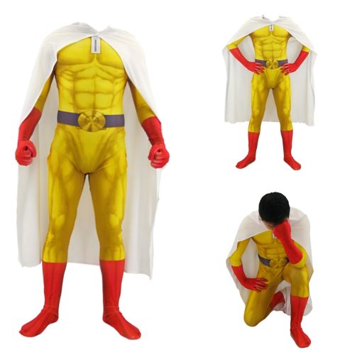 Anime ONE PUNCH MAN Costume Saitama Cosplay Male Men Boys Halloween Jumpsuit Outfits with Cloak Cape - One Punch Man Merch