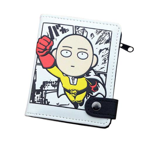 Anime One Punch Man PU White Leather Wallet Coin Purse with Interior Zipper Pocket - One Punch Man Merch