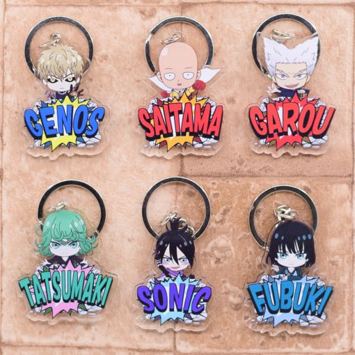 One Punch Man Keychain Series 2 Cute Double Sided Saitama Key Chain Pendant Acrylic Anime Accessories 5 - One Punch Man Merch