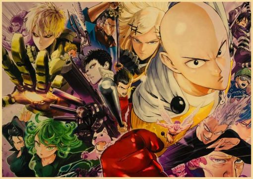 Vintage Japanese Anime One Punch Man Poster Retro Kraft Paper Posters Wall Sticker Home Decor Living 1 - One Punch Man Merch