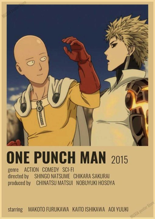 Vintage Japanese Anime One Punch Man Poster Retro Kraft Paper Posters Wall Sticker Home Decor Living 10 - One Punch Man Merch