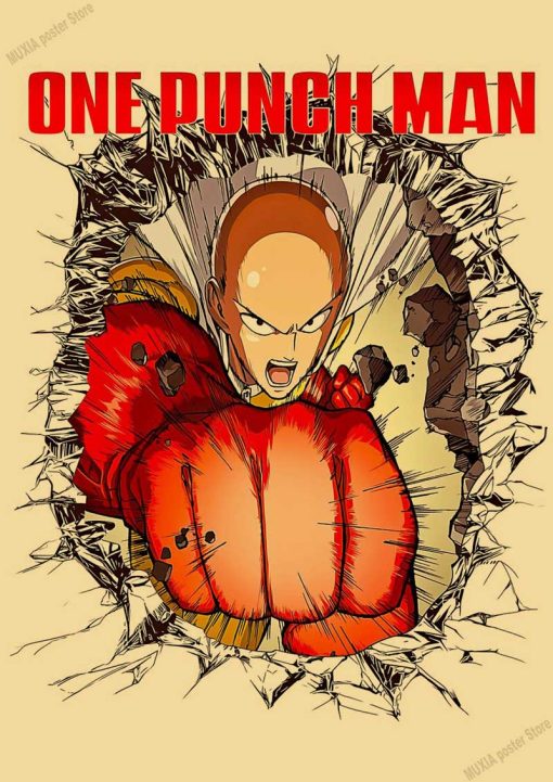 Vintage Japanese Anime One Punch Man Poster Retro Kraft Paper Posters Wall Sticker Home Decor Living 15 - One Punch Man Merch