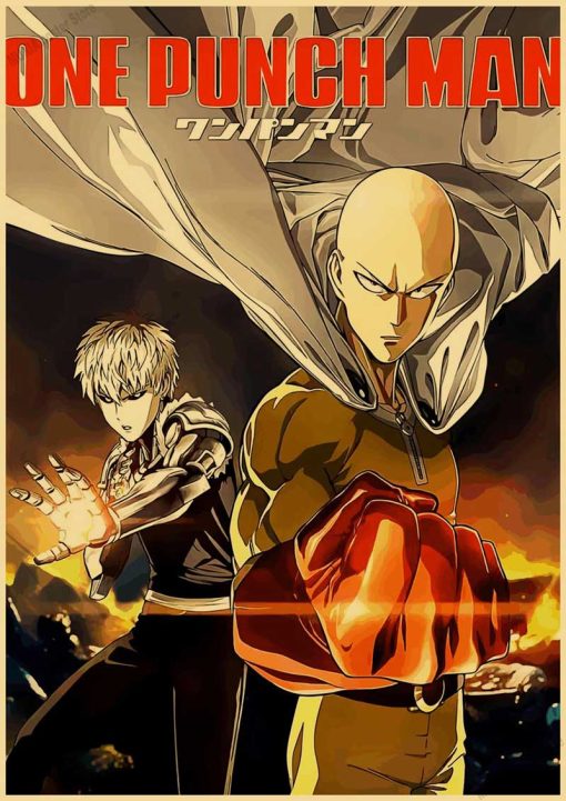 Vintage Japanese Anime One Punch Man Poster Retro Kraft Paper Posters Wall Sticker Home Decor Living 24 - One Punch Man Merch