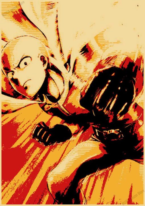 Vintage Japanese Anime One Punch Man Poster Retro Kraft Paper Posters Wall Sticker Home Decor Living 25 - One Punch Man Merch