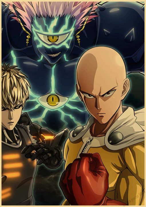 Vintage Japanese Anime One Punch Man Poster Retro Kraft Paper Posters Wall Sticker Home Decor Living 29 - One Punch Man Merch