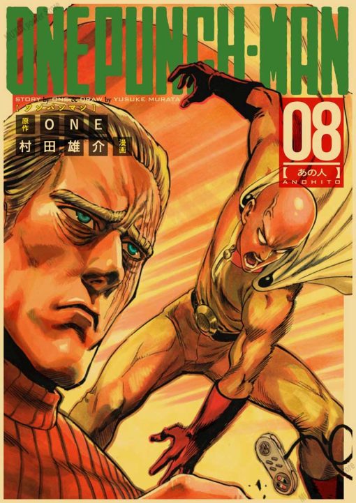 Vintage Japanese Anime One Punch Man Poster Retro Kraft Paper Posters Wall Sticker Home Decor Living 3 - One Punch Man Merch