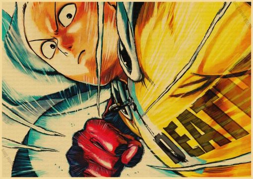 Vintage Japanese Anime One Punch Man Poster Retro Kraft Paper Posters Wall Sticker Home Decor Living 30 - One Punch Man Merch