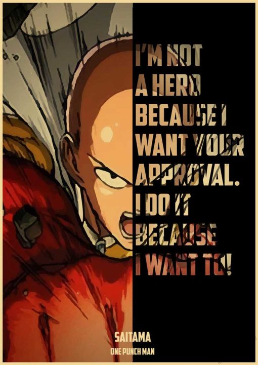 Vintage Japanese Anime One Punch Man Poster Retro Kraft Paper Posters Wall Sticker Home Decor Living 33 - One Punch Man Merch