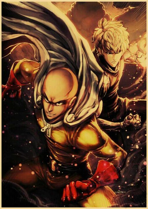 Vintage Japanese Anime One Punch Man Poster Retro Kraft Paper Posters Wall Sticker Home Decor Living 7 - One Punch Man Merch