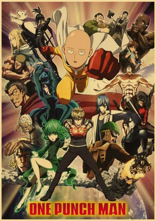 Vintage Japanese Anime One Punch Man Poster Retro Kraft Paper Posters Wall Sticker Home Decor Living 8 - One Punch Man Merch