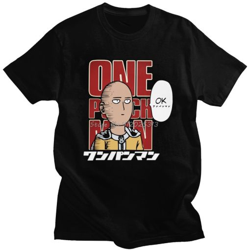 Funny One Punch Man T Shirt Men s Short Sleeve Cotton Strongest Hero Saitama Sensei Tshirt - One Punch Man Merch