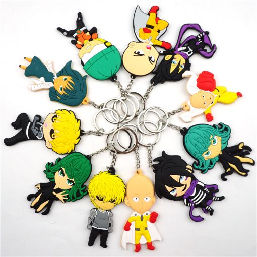 ONE PUNCH MAN Saitama Genos Figure Keychain Anime PVC Silicone Key Chain Double Side Key Ring 1 - One Punch Man Merch