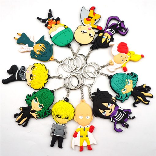 ONE PUNCH MAN Saitama Genos Figure Keychain Anime PVC Silicone Key Chain Double Side Key Ring - One Punch Man Merch