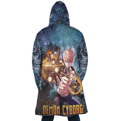 Trippy Genos One Punch Man AOP Hooded Cloak Coat BACK Mockup - One Punch Man Merch