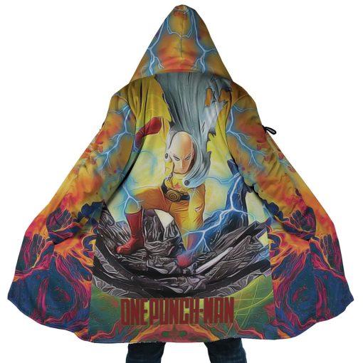 Trippy Power Saitama One Punch Man AOP Hooded Cloak Coat MAIN Mockup - One Punch Man Merch