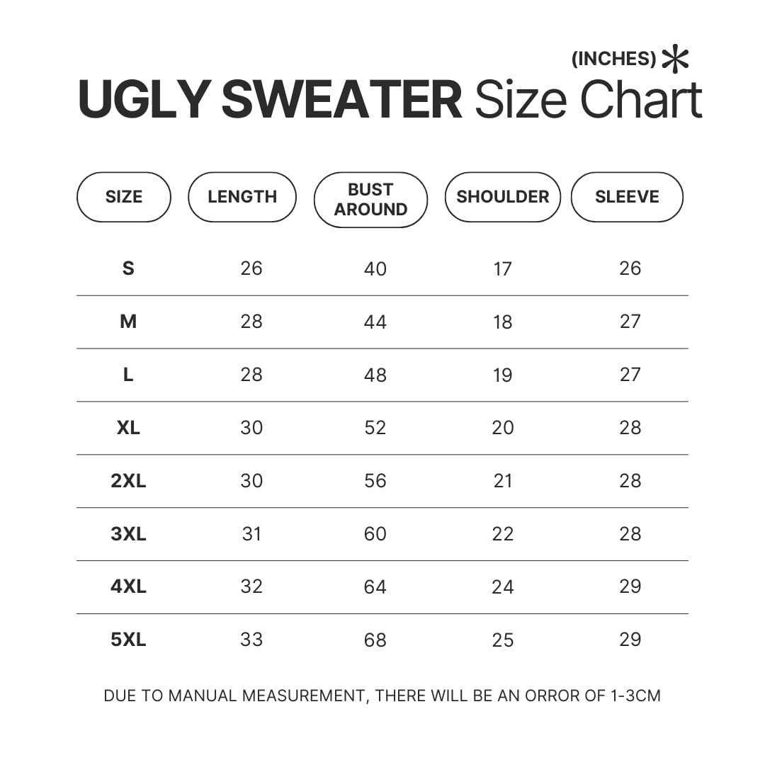 Ugly Sweater Size Chart - One Punch Man Merch