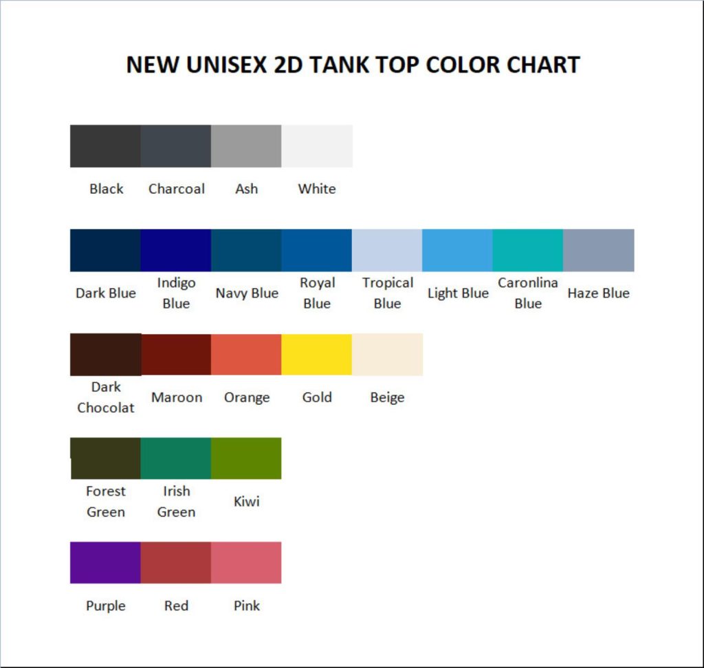 tank top color chart - One Punch Man Merch